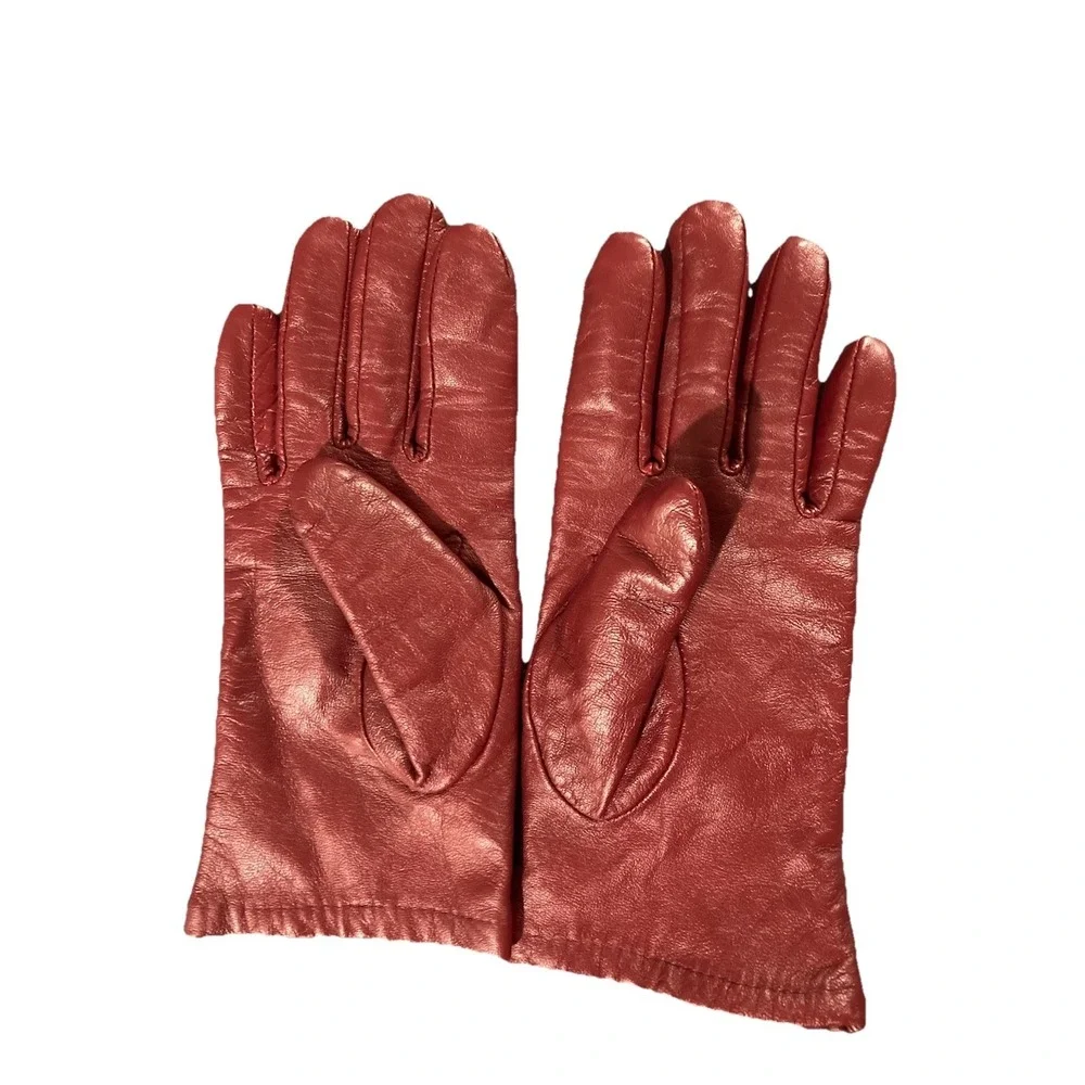 ARIS Red Genuine‎ Leather Lined Women's Wrist Gloves Size 7.5 Style 880K5